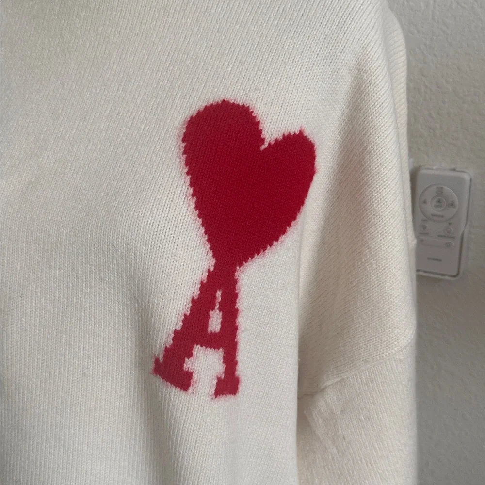 Ami Alexandre Mattiussi Cream Sweater with Red Heart - Picture 2 of 11